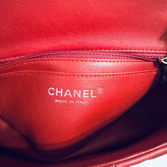 💯 Authentic Chanel Classic Rectangular Mini Flap Dark Red - Picture 7 of 13